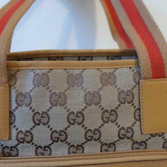 Authentic Gucci Taupe Brown Canvas Leather Shoulder Tote Handbag - Picture 4 of 16